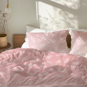 Pastel Rose Gold Floral Duvet Cover Set, Flower Bedding Gift Set, Biophilic Home Decor, Minimalist for Romantic Sweet Bedroom #119