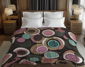 Edredom geométrico com textura retrô Mute, roupa de cama moderna de meados do século, decoração eclética para quarto, laranja, rosa, marrom #227