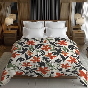 Kleurrijk bloemen aquarel dekbed, lente botanisch beddengoed cadeau, zomer abstract huisdecor, Twin Queen King, rood groen #190