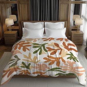 Retro Coastal Boho Comforter, Abstract Coral Bedding, Aesthetic Summer Home Décor Gift, Twin Queen King, Orange Green Beige Pink #186