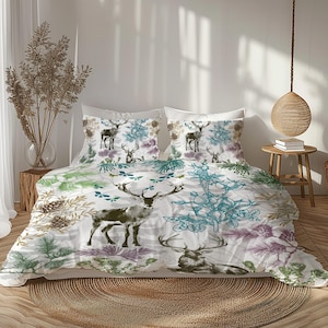 Wald Wald Bettwäsche, handgefertigte Bettwäsche, handgefertigte Bettwäsche, minimalistisches Schlafzimmer, minimalistisches Dekor, blau grün #224