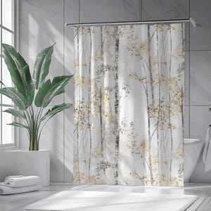 Cool Silver Gray Rustic Forest Extra Long Shower Curtain 84 Inches : Botanical Shower Curtain for Farmhouse Bathroom  #034