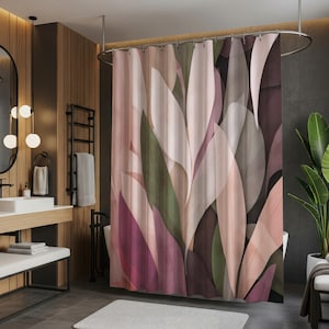 Light Pink Leaves Extra Long Shower Curtain 84 Inches: Cool Pastel Nature Stall Shower Curtains for Vintage Bathroom Décor #130