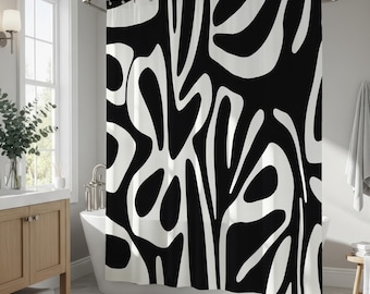 Cool Funky Black and White Abstract Shower Curtain : Unique Mid Century Modern Shower Curtain for Bathroom #012