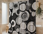 Retro Geometric Stall Shower Curtain: Distressed Mute Black and White, Midcentury Modern Bath Curtains for Bathroom #226