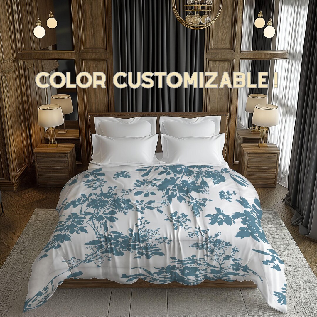 Blue Cottagecore Floral Comforter: Teal Country Chic Bedding, Vintage ...