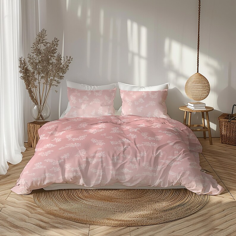 Boho Chic Gradient Pastel Pink Peach Floral Duvet Cover, Aesthetic ...