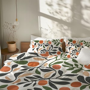 Heller fruchtiger Gartenbettbezug, Bettbezug, Bettbezug, 100% Baumwolle, Orange Grün Beige #188