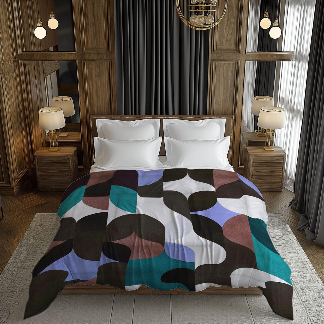 Colorful Midcentury Modern Geometric Pattern Comforter, Teal Purple ...