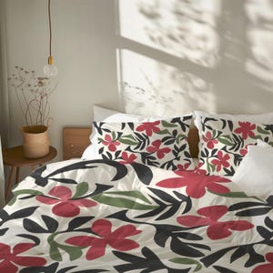 Colorful Floral Watercolor Duvet Cover, Spring Botanical Bedding Set Gift, Summer Abstract Home Decor, Twin Queen King, Orange Green #191