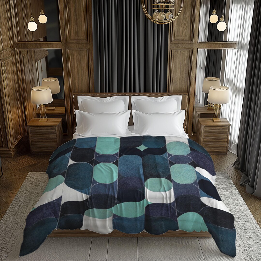 Midcentury Modern Geometric Pattern Comforter, Dark and Light Blue ...