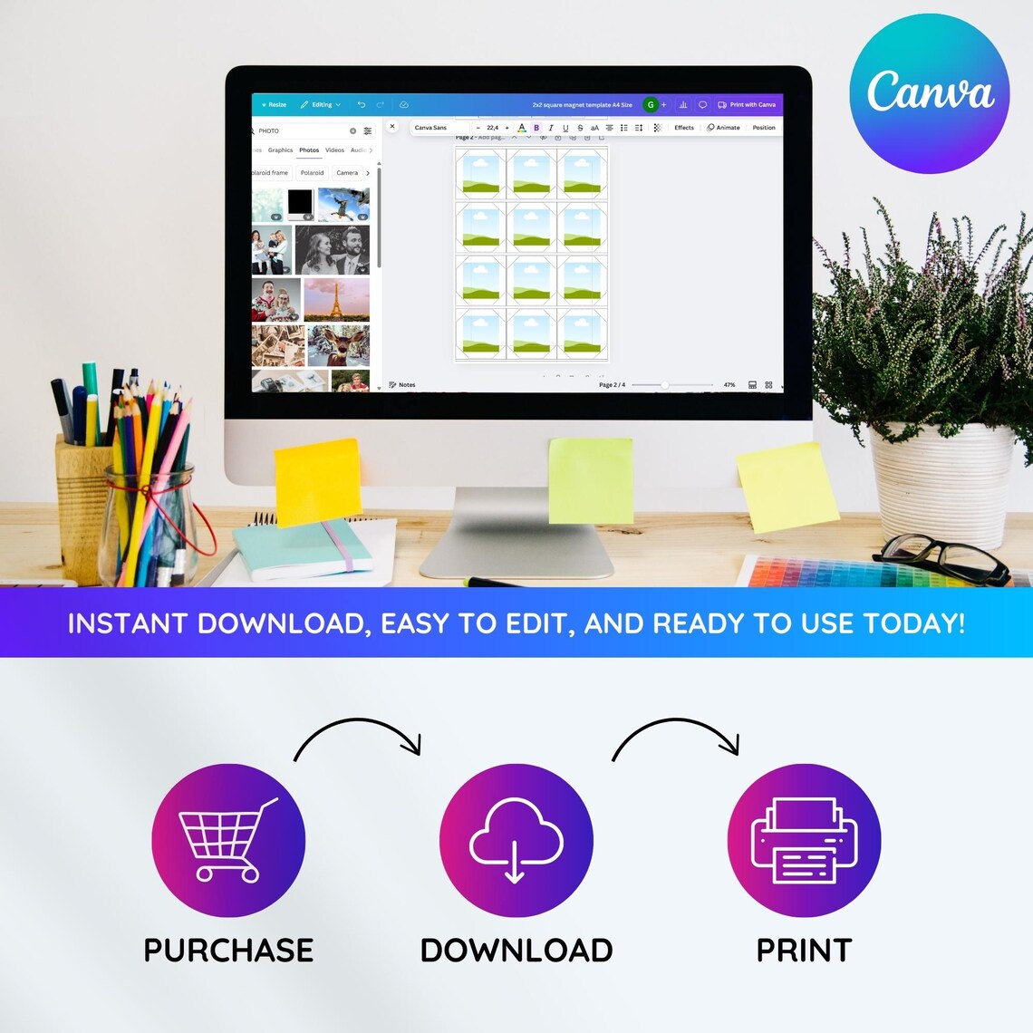 Customizable 2x2 Inch Square Photo Magnet Template for Canva - 12 ...