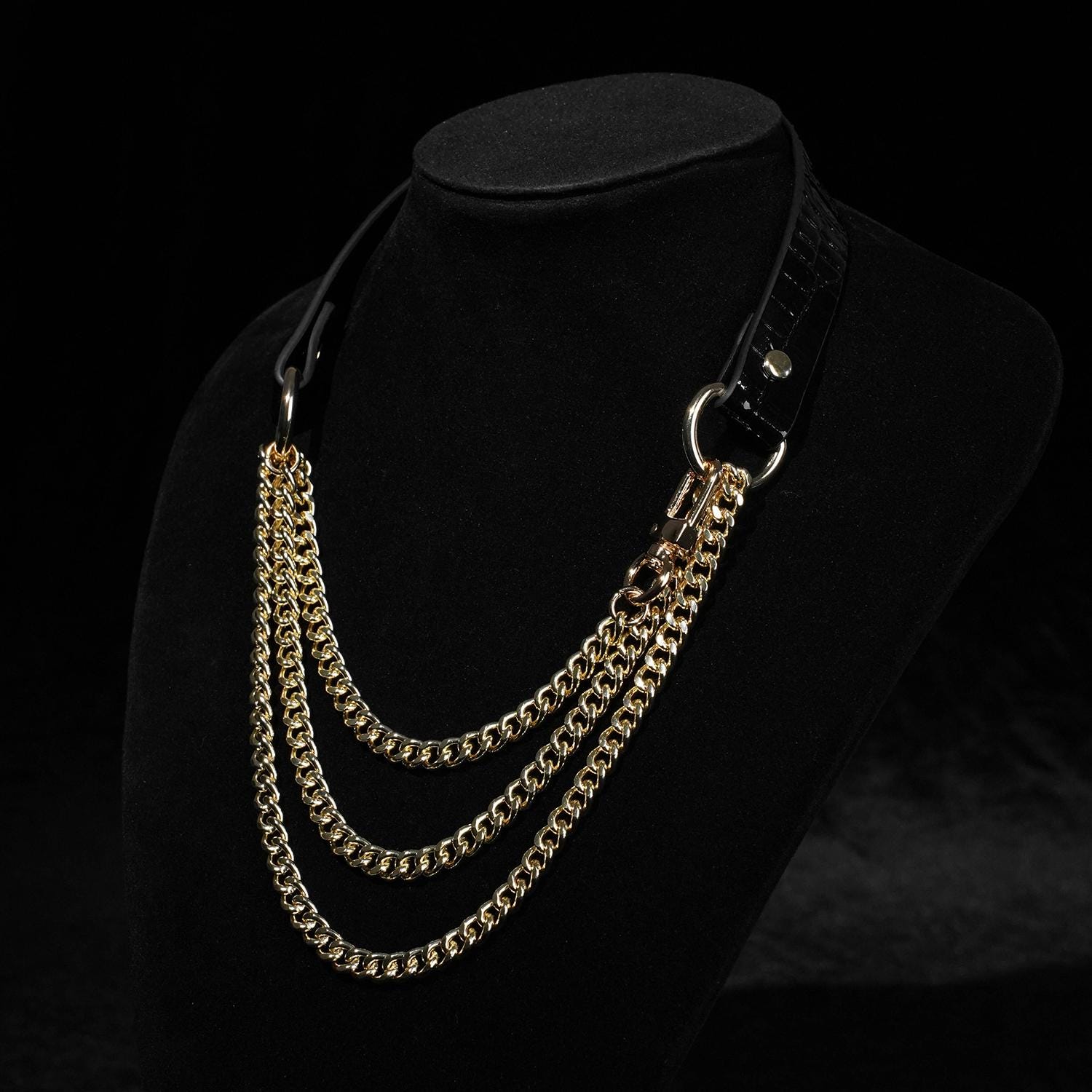 Gargantilla Mujer De Cuero Vegano Negro Triple Capa Ajustable - Collar De Cadena Deslizante 22.5 Pulgadas, Herrajes Sin Níquel