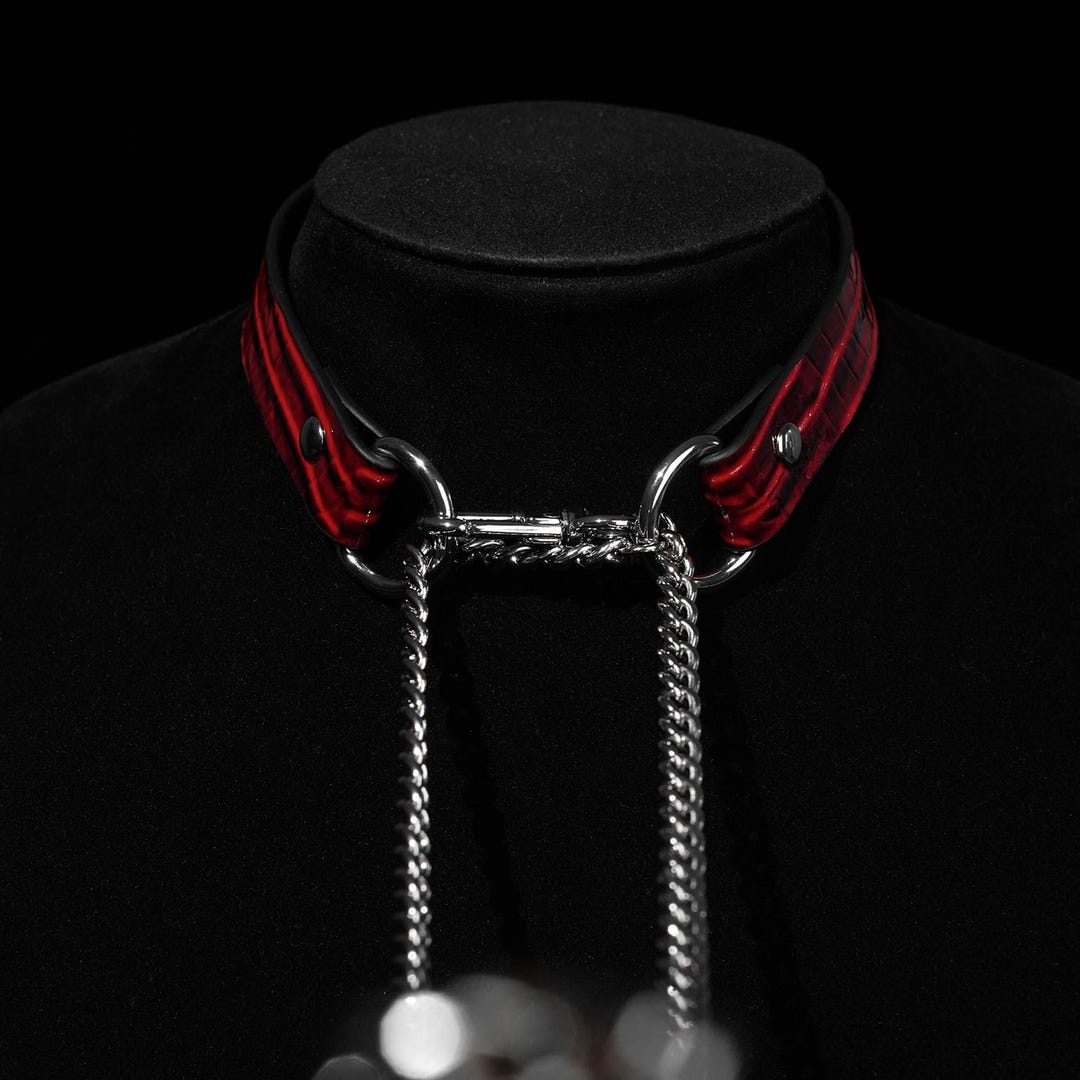 Gothic Snake Vegan Leather Choker - Black Red Collar With Chain - Etsy