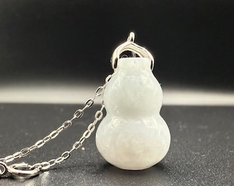 Real Jade Bottle Protector ,Gourd &quot;福禄&quot; Natural Jade Pendant, Silver Necklace, Protector , Amulet, Gemstone, Good Luck,Men Women necklace