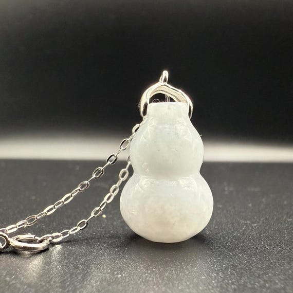 Natural White Jade Pendant On Sterling Silver Necklace, Good Luck Amulet