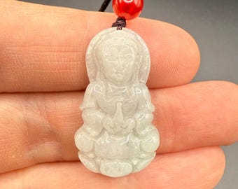 Guanyin Jade Necklace, Jadeite Guan Yin Pendant Charm, Natural Chinese Feicui Goddess of Mercy, forgiveness and Protection