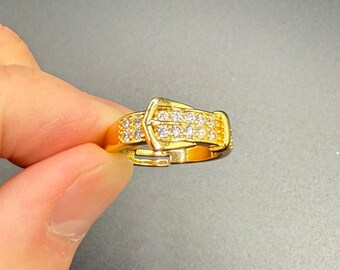 18K Gold Adjustable Ring: Stainless Steel Boho Stacking Jewelry