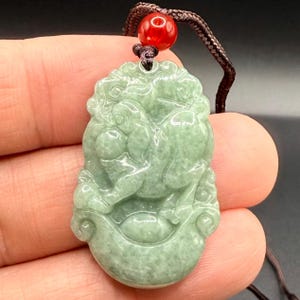 Chinese Zodiac Year of the Pig Jade Jadeite Pendant Necklace