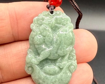 Chinese Zodiac Year of the Pig Jade Jadeite Pendant Necklace