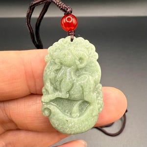 Chinese Zodiac Year of the Ram Jade Jadeite Pendant Necklace