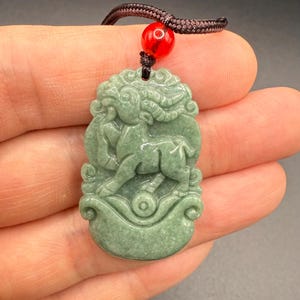 Chinese Zodiac Year of the Ram / Goat Jade Jadeite Pendant Necklace -