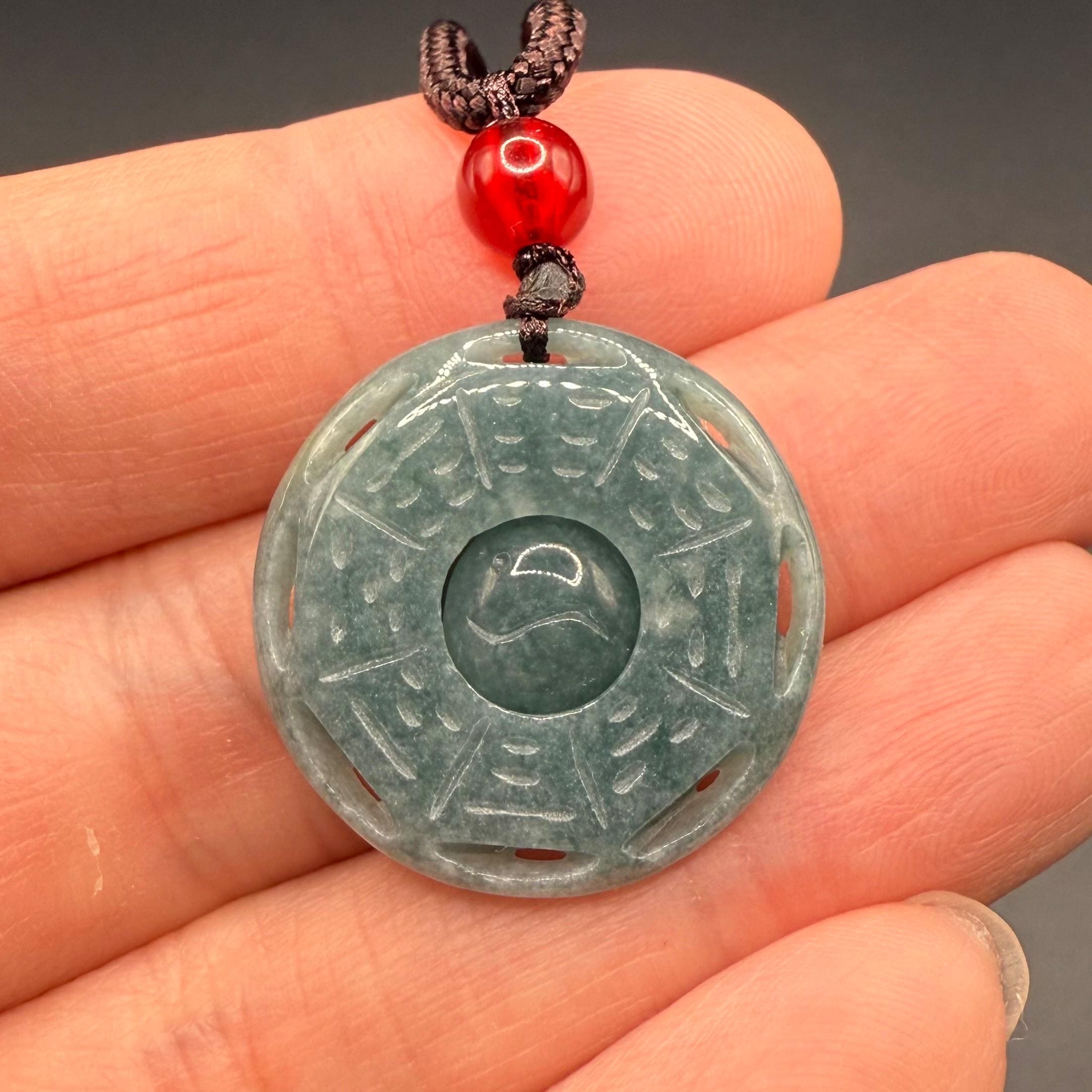 Double Sided Jade Bagua Necklace Pendant, Real Natural Jadeite Yin Yang Ba Gua Charm Gift, Tai Chi Chinese Mirror Jewellery, Taoist
