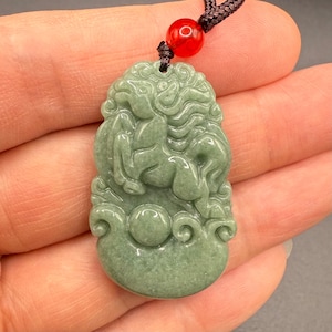 Chinese Zodiac Year of the Horse Jade Jadeite Pendant Necklace