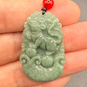 Chinese Zodiac Year of the Rat Pendant Necklace Jade Jadeite -
