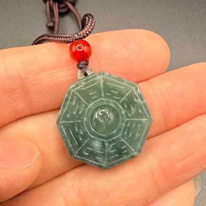 Double Sided Green Yin Yang Jade Pendant, Natural Jadeite Yin Yang Ba Gua Charm, Taoist Jewellery.