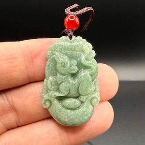 Chinese Zodiac Year of the Rat Pendant Necklace Jade Jadeite.