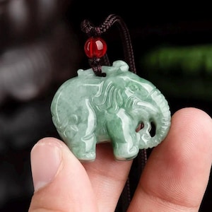 Dubbelzijdige jade olifant ketting, Thaise olifant hanger jadeiet bedel, echt vintage amulet, geluksvogel man