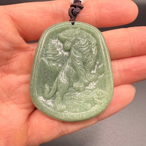 Beautiful Hand Crafted Chinese Tiger Real Jade Pendant Necklace, Jade Jewellery for Man/Woman