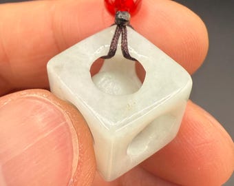 Cubic Square White Jade Pendant, Cube Jade Pendant With Jade Ball Inside, Unique Jade Pendant.