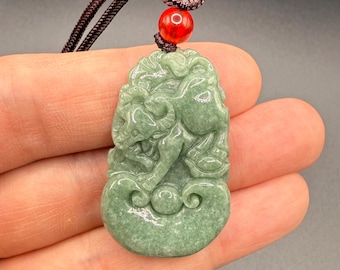 Chinese Zodiac Year of the Ox Jade Jadeite Pendant Necklace