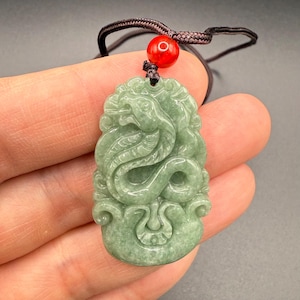 Chinese Zodiac Year of the Snake Pendant Necklace Jade Jadeite -