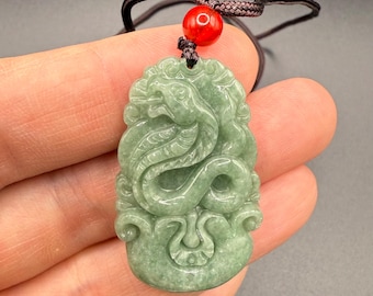 Chinese Zodiac Year of the Snake Pendant Necklace Jade Jadeite -
