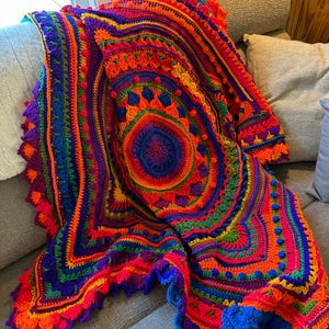 Pride, Rainbow Mandala Blanket, Crochet Mandala, Throw Blanket, Baby Blanket, Meditation Mat, Mandala Wall Hanging
