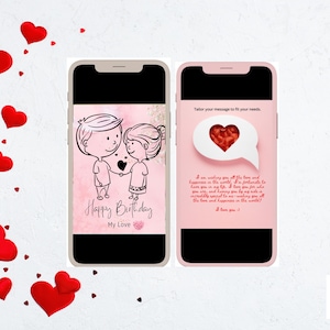 Digital Animated Birthday Card Template for Mobile Phone. Editable Canva Card, Greeting E-Card, Birthday wish for loved ones (Pink love)