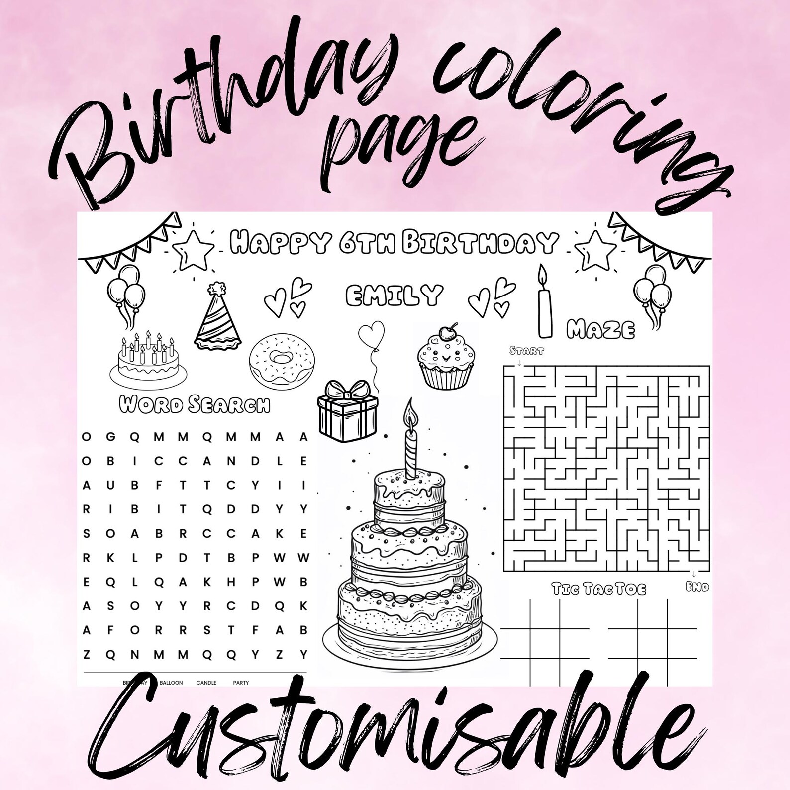 Custom Birthday Coloring Page, Printable Coloring Page PDF, Kids ...