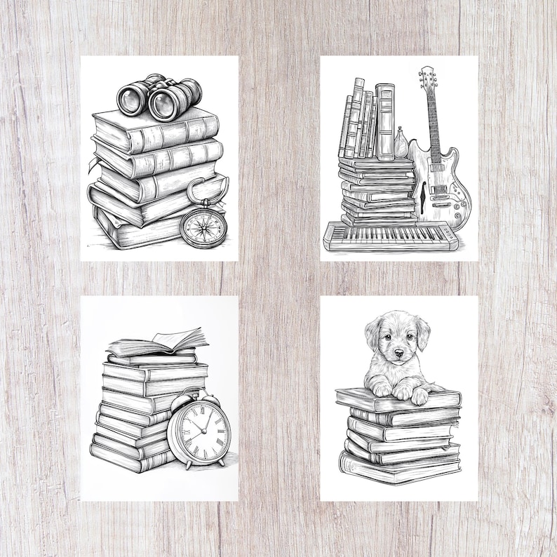 Stack Of Books To Color 25 Book Stack Coloring Pages, Printable Coloring Book PDF, Library ...