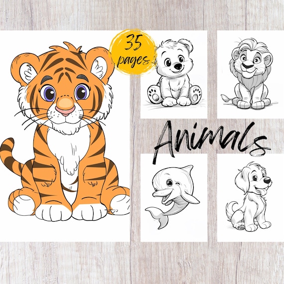 35 Cute Animal Coloring Pages, Printable Coloring Book PDF, Preschool Activity Sheets, Kids Coloring Book, Kindergarten Worksheets