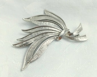 Vintage Brooch Leaves Signed Dana Silvertone