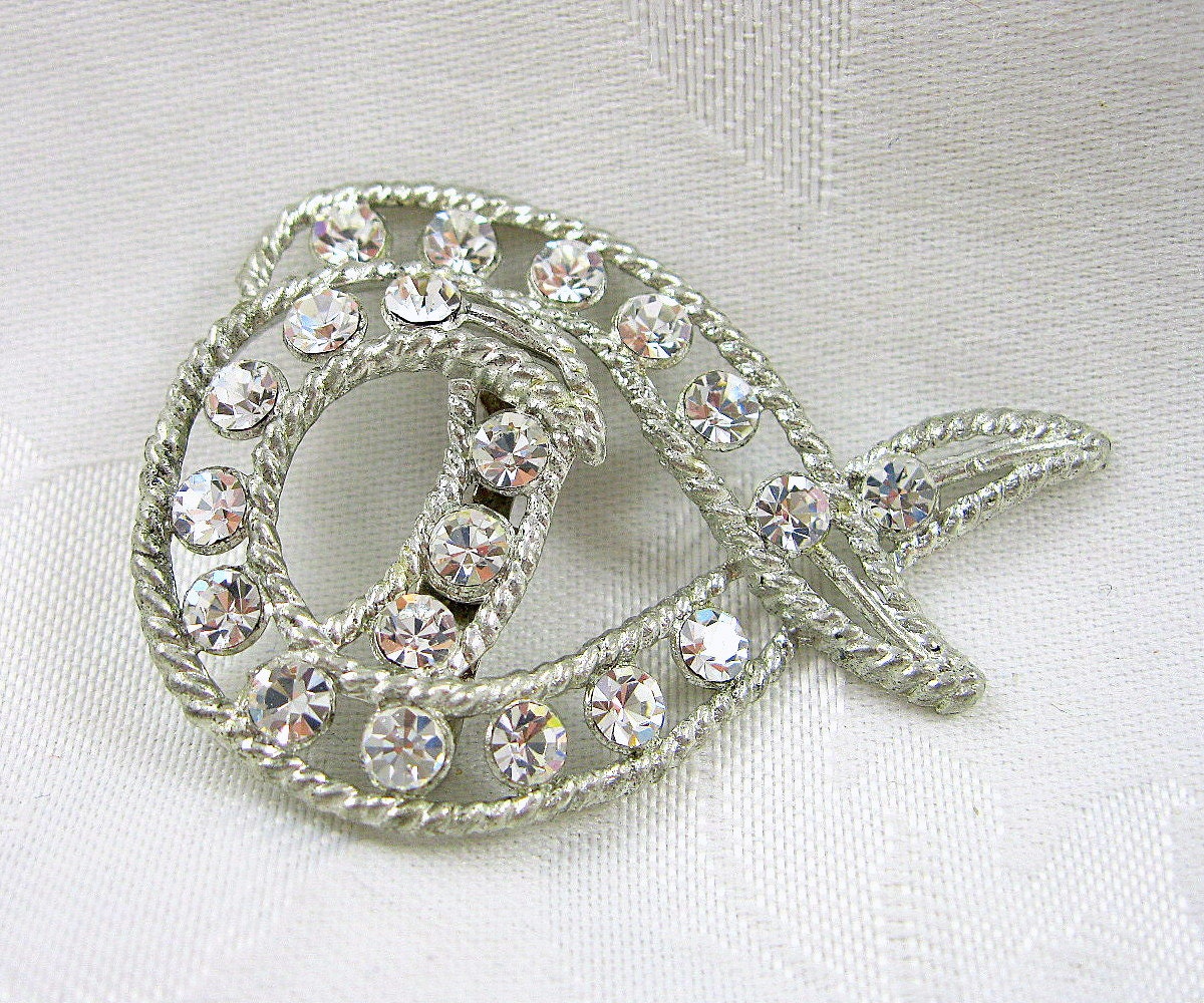 1950s Vintage Costume Jewelry Diamond Rhinestone Leaf/flower
