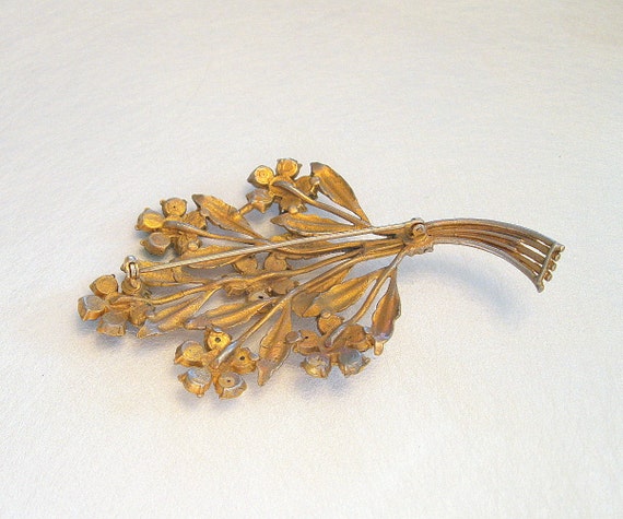 Vintage Flower Brooch Rhinestone Multi Color Gold… - image 5