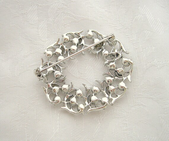 Vintage Floral Brooch Rhinestone Crystal Silverto… - image 5