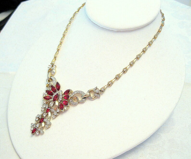 Vintage CoroCraft Necklace Choker Rhinestone Ruby Crystal | Etsy