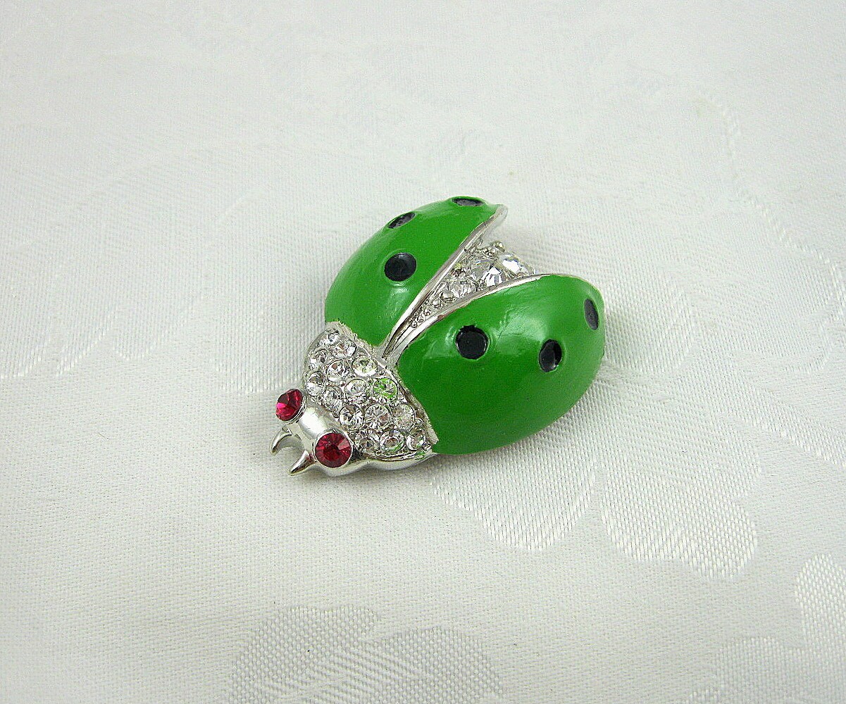 Vintage Ladybug Brooch Rhinestone Enamel Silvertone Etsy