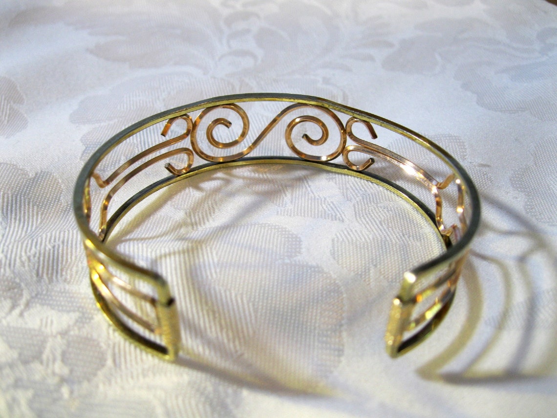 Vintage Krementz Cuff Bracelet Two Tone Rose Gold and Yellow Etsy