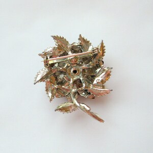 Vintage Flower Brooch Enamel Goldtone Rhinestone image 5